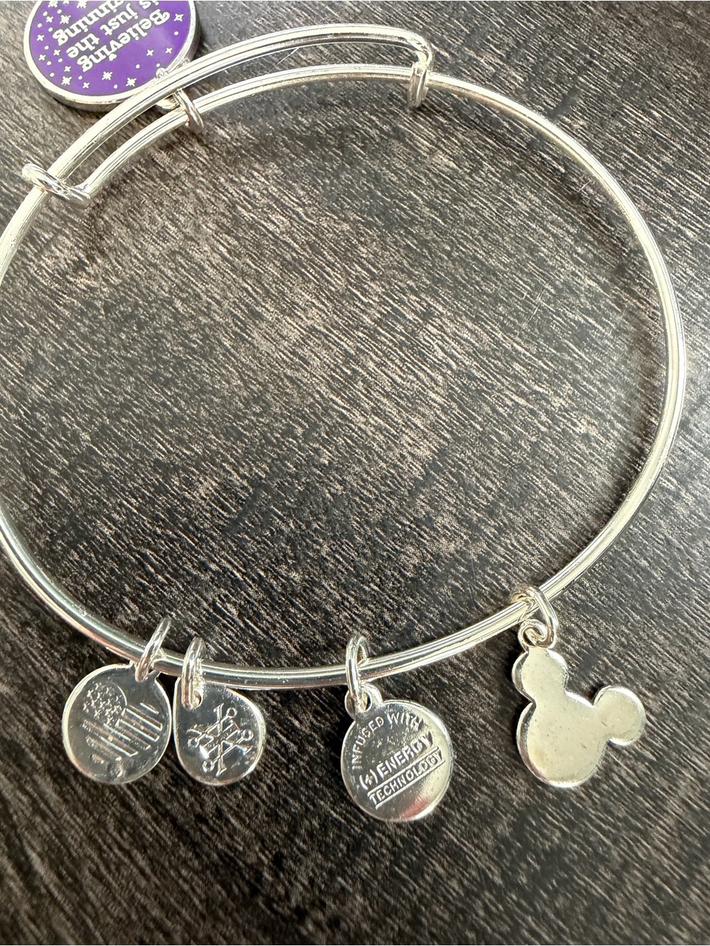 Alex and Ani Disney Expandable Bangle with Purple Enamel Inspirational Charm